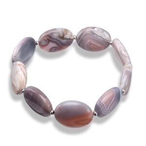 Pink Agate Oval Gemstone Stretch Bracelet
